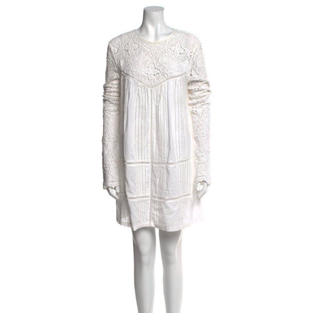The Jetset Diaries Authentic Solid White Lace Eyelet Keyhole Long Sleeve Dress